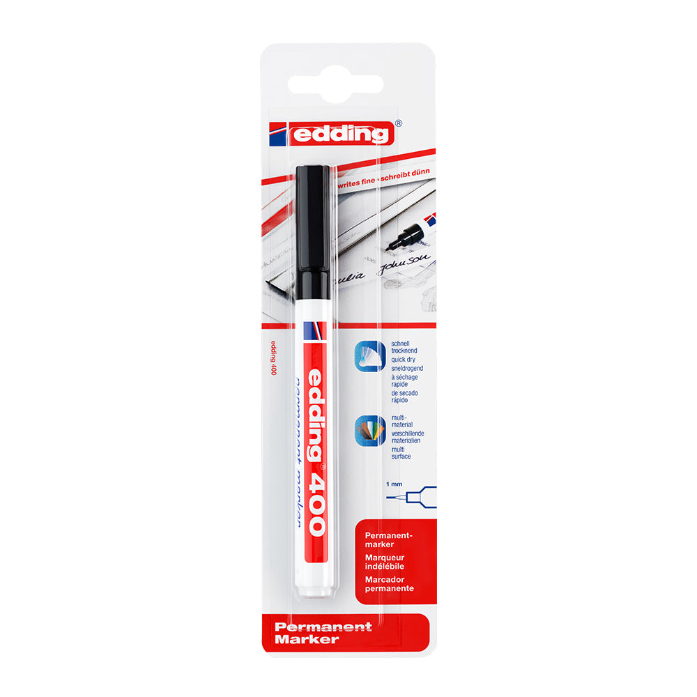 Marker permanent Edding 400, varf rotund 1 mm, negru, blister Marker permanent Edding 400, varf rotund 1 mm, negru, blister